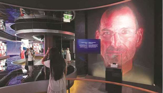 An image of Apple founder and late CEO Steve Jobs in the interior of the US pavilion at the Dubai Expo 2020, on October 1. Expo 2020, which has sustainability as one of its main themes, wraps up in March.