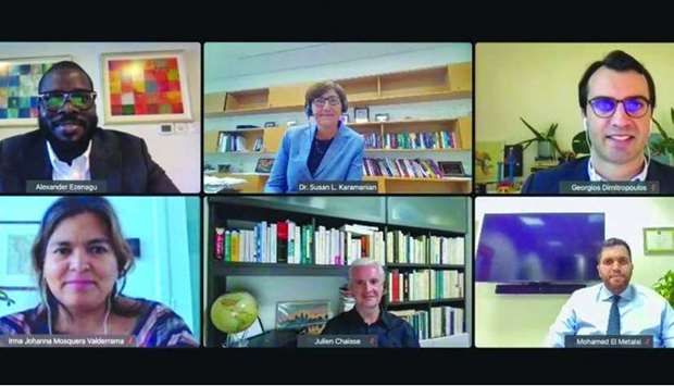 Experts participating at HBKU's International Economic Law Seminar Series.