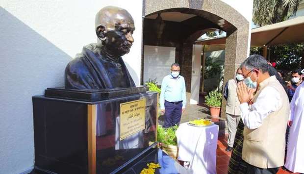Indian ambassador Dr Deepak Mittal paying tribute to Mahatma Gandhi.