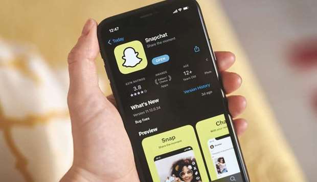 The Snapchat application on a smartphone in an arranged photo. Snap posted its biggest one-day drop on record after the Snapchat parent company warned that Appleu2019s data collection rules and global supply-chain bottlenecks are weighing on advertising spending.