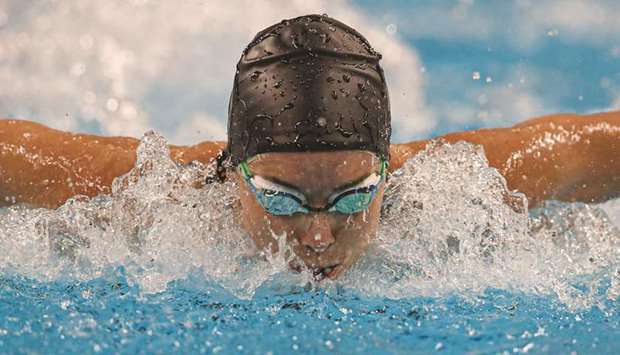 Australiau2019s Emma Mckeon in action during the FINA Swimming World Cup at the Hamad Aquatic Centre yesterday.