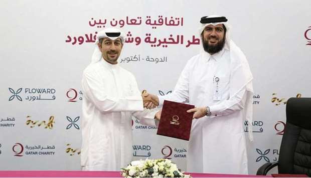 The signing ceremony was held at QCu2019s Headquarters and was attended by Floward CEO, Abdulaziz B. al-Loughani; the Assistant CEO of the Resources and Media Development Sector at Qatar Charity, Ahmed Yousef Fakhroo and other executives from both parties.