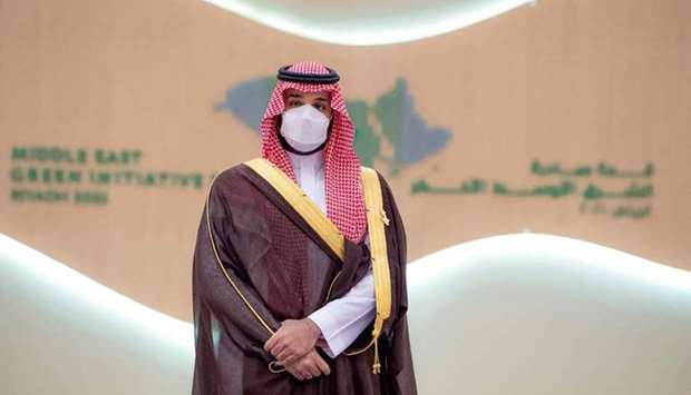 Saudi Crown Prince Mohamed bin Salman attending the Middle East Green Initiative Summit (MGI) in the Saudi capital Riyadh