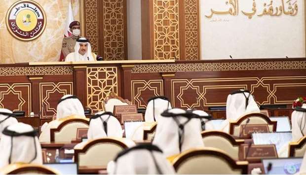 His Highness the Amir Sheikh Tamim bin Hamad Al Thani speaks at the first ordinary session of Shura Council