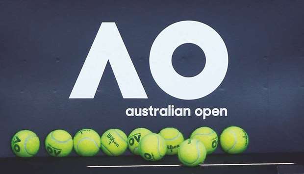 Australian Open promo photo, Australian Open logo and tennis balls.