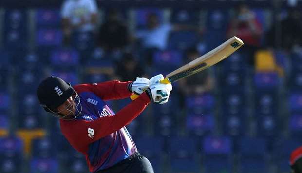 England's Jason Roy plays a shot during the ICC menu2019s Twenty20 World Cup cricket match between England and Bangladesh.