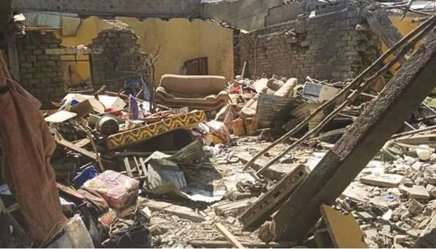 The rubble of a building destroyed during an air strike in the capital of the northern region of Tigray yesterday.