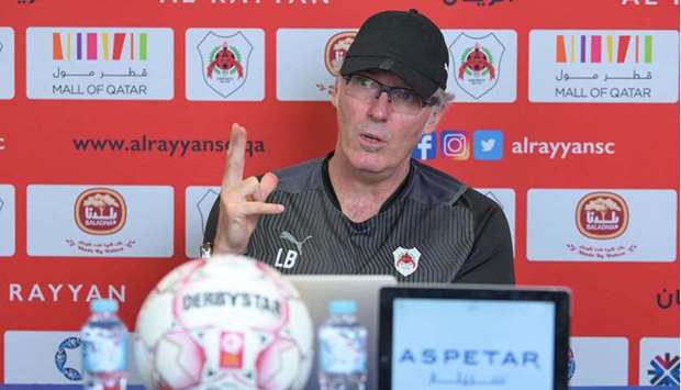 Al Rayyan coach Laurent Blanc speaks during a press conference on Friday.