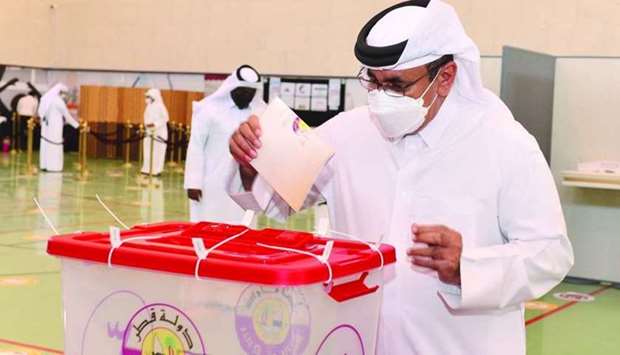 HE the Minister of Transport and Communications Jassim Saif Ahmed al-Sulaiti casts his vote PICTURES: Shaji Kayamkulam