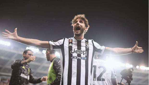 Juventusu2019 Manuel Locatelli celebrates after scoring a goal during the Italian Serie A match against Torino yesterday.  (AFP)