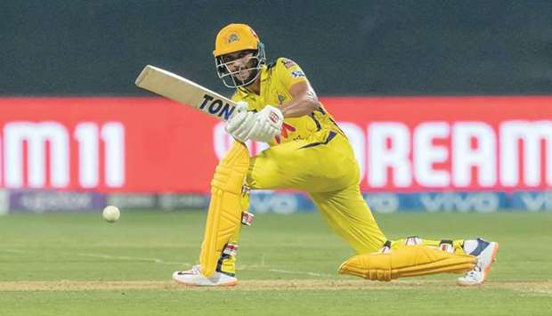 Ruturaj Gaikwad of Chennai Super Kings plays a shot during the Indian Premier League match against the Rajasthan Royals at the Sheikh Zayed Stadium in Abu Dhabi yesterday. (Sportzpics for IPL)