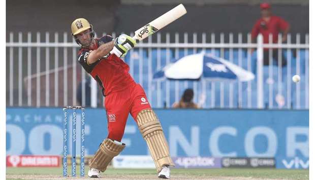 Glenn Maxwell of Royal Challengers Bangalore in action during the Indian Premier League match against the Punjab Kings at the Sharjah Cricket Stadium in the UAE. (Sportzpics for IPL)