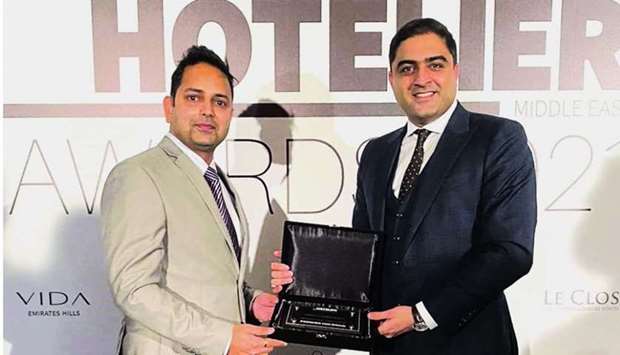 Hitesh Nareda and Rajiv Tarcar at the Hotelier Middle East Awards in Dubai.