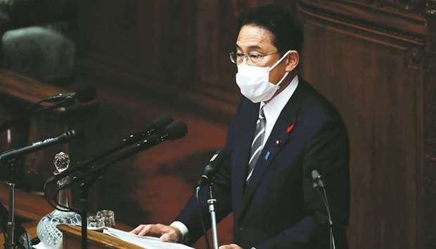Japanu2019s new PM Fumio Kishida delivers his first policy speech at parliament in Tokyo, yesterday.