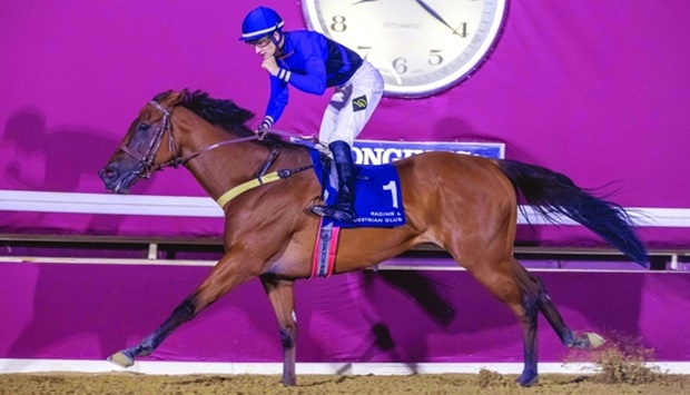 Jockey Lukas Delozier leads Angelic Queen to Al Ghariya Cup victory at Al Rayyan Racecourse on Wednesday. PICTURE: Juhaim