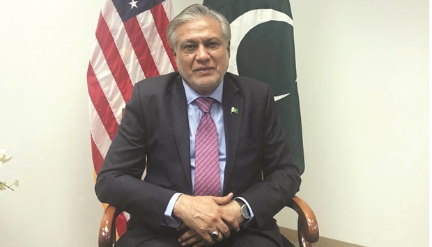 Pakistani Finance Minister Ishaq Dar speaks during an interview in Washington, DC, on Friday. Dar said that a flood donorsu2019 conference promised by French President Emmanuel Macron would take place next month which he hoped would help Pakistan both with immediate and longer-term needs.