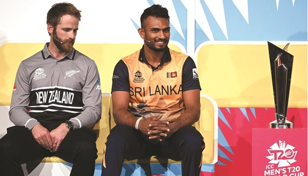 New Zealand captain Kane Williamson and Sri Lankan captain Dasun Shanaka (right) at a press conference in Melbourne yesterday. (AFP)