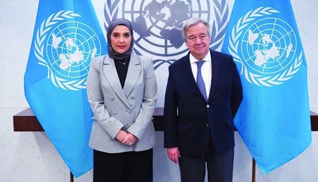 HE Maryam bint Abdullah al-Attiyah, who is also the president of GANHRI, with UN Secretary-General Antonio Guterres in New York.