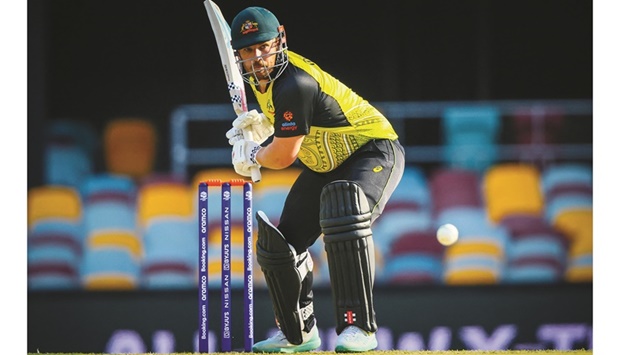 Australiau2019s Aaron Finch in action during the Twenty20 World Cup warm-up match against India at the Gabba in Brisbane on Monday. (AFP) 
