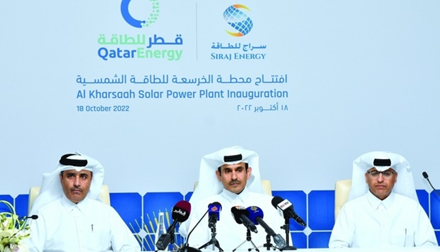 HE the Minister of State for Energy Affairs, Saad bin Sherida al-Kaabi addressing a media event at Al Kharsaah Tuesday