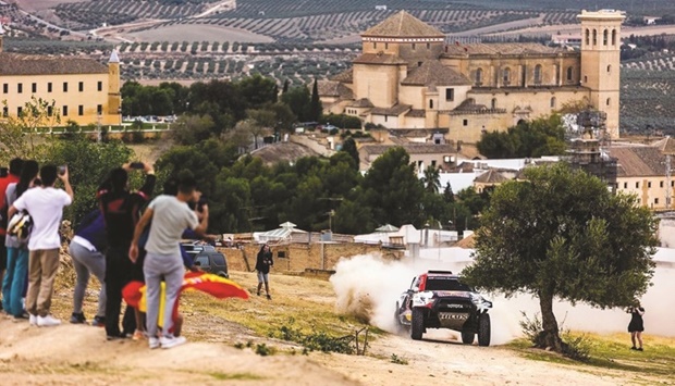 Qataru2019s Nasser Saleh al-Attiyah and his French co-driver Mathieu Baumel in action during the Stage 1 of the Andalucia Rally in Seville, Spain, on Thursday.