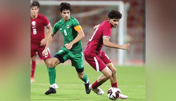 Action from Qatar-Iraq AFC U-17 Asian Cup 2023 Qualifiers Group C match in Muscat, Oman, yesterday.