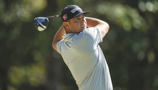 Gary Woodland plays his shot on the 12th tee during the first round of the CJ Cup in Ridgeland. (USA TODAY Sports)