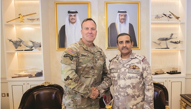 HE the Chief of Staff of Qatar Armed Forces Staff Lieutenant General (Pilot) Salem bin Hamad bin Aqeel al-Nabit with General Michael u201cEriku201d Kurilla.