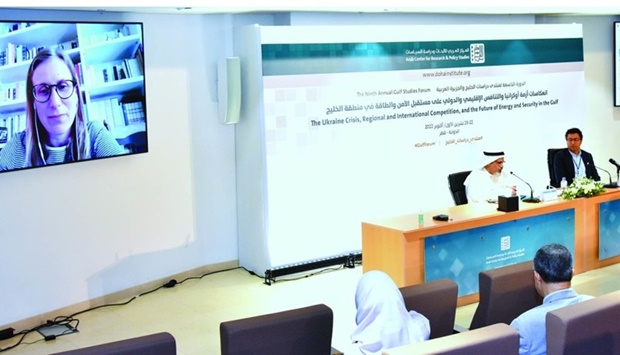 Dr Annamaria Mazzoni (left, as seen on the screen) presenting her paper at the session Monday.