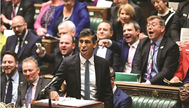 Britainu2019s Prime Minister Rishi Sunak speaks during his first Prime Ministeru2019s Questions (PMQs) in the House of Commons in London yesterday.