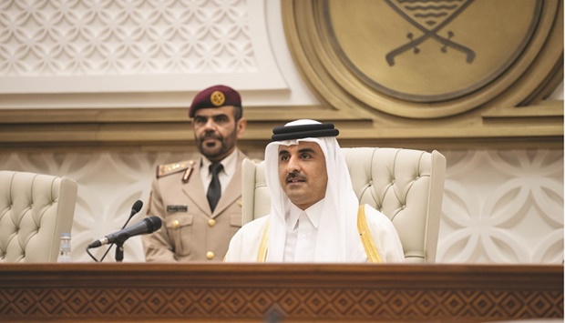 His Highness the Amir Sheikh Tamim bin Hamad al-Thani speaking at the inauguration of  the annual session of the Shura Council.