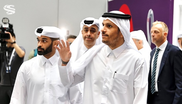 HE Sheikh Mohamed bin Abdulrahman al-Thani with HE Hassan al-Thawadi and other dignitaries at the launch of the ICSC.