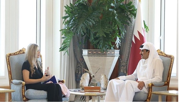 His Highness the Amir Sheikh Tamim bin Hamad al-Thani receives Eva Kaili, Vice-President of the European Parliament.