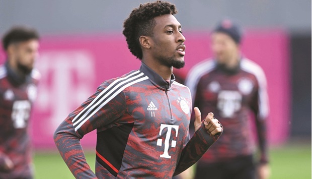 Bayern Munichu2019s forward Kingsley Coman runs during a training session in Munich yesterday, on the eve of the UEFA Champions League match against Viktoria Plzen. (AFP)
