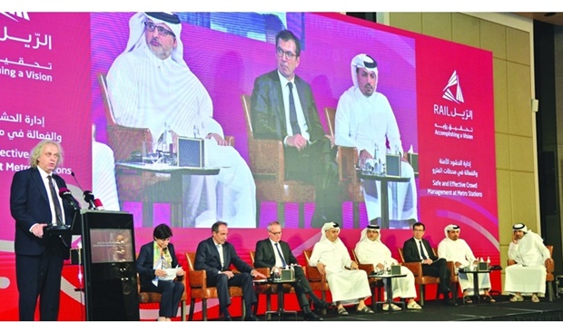 HE the Minister of Municipality Abdullah bin Abdulaziz bin Turki al-Subaie is joined by a panel of experts during Qatar Rail's second town hall and stakeholders meeting held Tuesday under the theme u2018Safe and Effective Crowd Management at Metro Stationsu2019. PICTURES: Shaji Kayamkulam