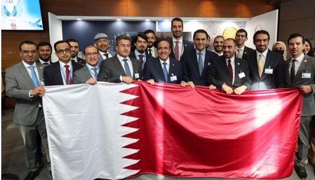 HE the Minister of Transport Jassim Saif al-Sulaiti and other Qatar officials at the ICAO office in Montreal.