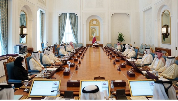 HE the Prime Minister and Minister of Interior Sheikh Khalid bin Khalifa bin Abdulaziz Al-Thani chairs the Cabinet's regular meeting held at its seat at the Amiri Diwan