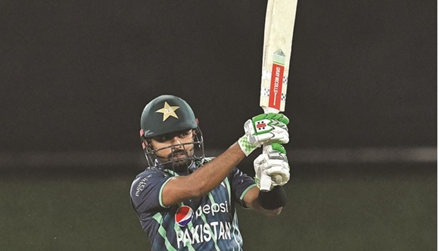 Pakistanu2019s Babar Azam plays a shot during the second match against New Zealand in the Twenty20 tri-series at the Hagley Oval in Christchurch yesterday. (AFP)
