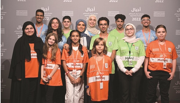 Festival director Fatma Hassan Alremaihi with 2022 jury at the closing of the Special 10th Edition of Ajyal Film Festival.