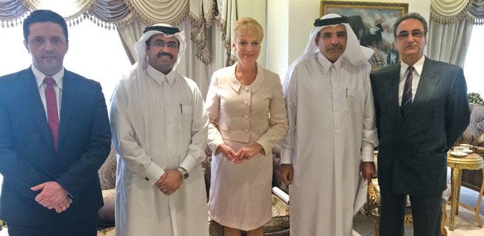 HE Dr al-Sada and al-Mohannadi are seen with ambassador Polano, Hyseni and Sinan.