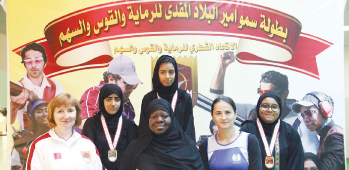 Shooters pose with their medals at the HH the Emir Cup Shooting Championships yesterday.