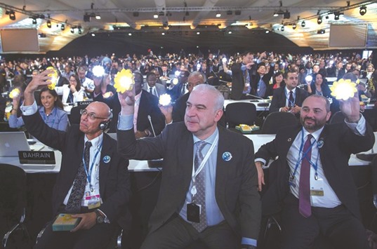 Delegates attending the opening session of the COP22 climate talks in Marrakesh yesterday.