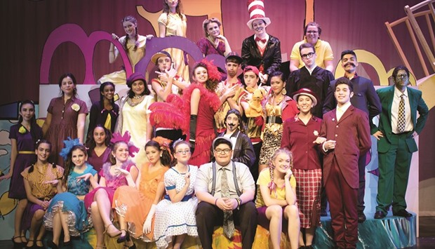 The entire cast of u2018Seussicalu2019. Omar Mardini is in the centre, sitting.