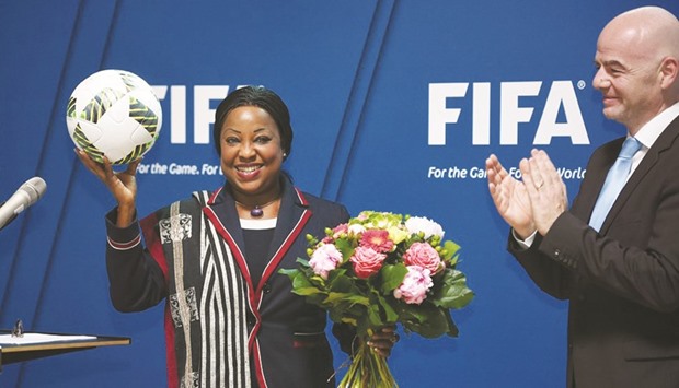 File photo of FIFA Secretary-General Fatma Samoura with President Gianni Infantino.