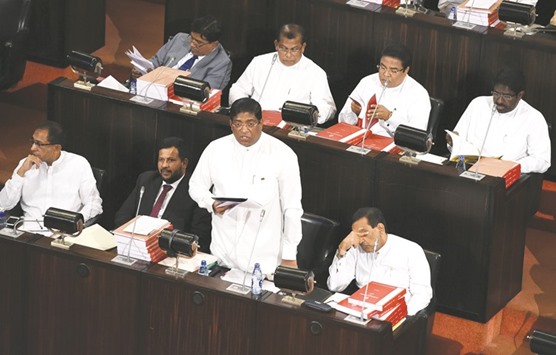 Sri Lankan Finance Minister Ravi Karunanayake speaking in the parliament.
