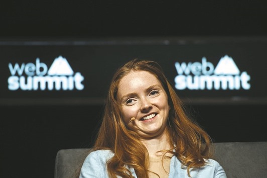 British model, actress and founder of Impossible.com Lily Cole attends a talk on Thursday at the Future Societies stage during the Web Summit at Parque das Nacoes, in Lisbon.