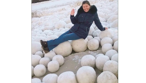 At least 18 kilometres of a beach in Russia have been covered by the giant snowballs.     Photos by Ekaterina Chernykh/Courtesy of Siberian Times