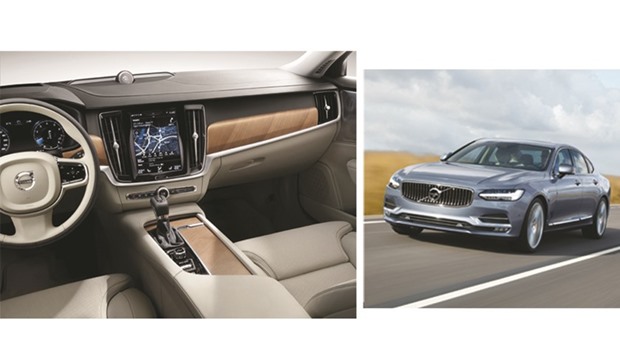 The interior of the S90 is a luxurious place to be in and also comes loaded with creature comforts.  Right: The S90 is the top of the line luxury sedan from Volvo and replaces the S80.