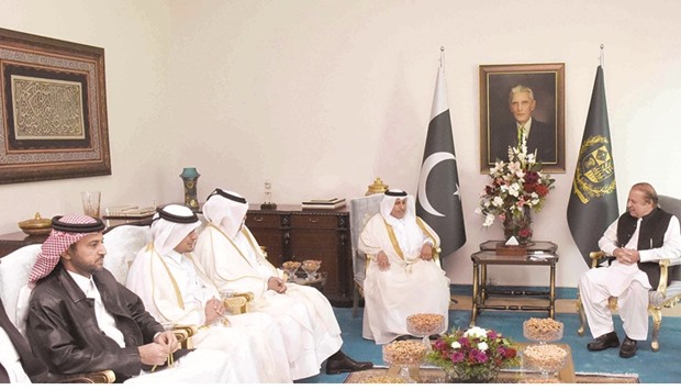 Nawaz Sharif in talks with Sheikh Ali, al-Mansouri and al-Shaibei, among others in Islamabad recently.