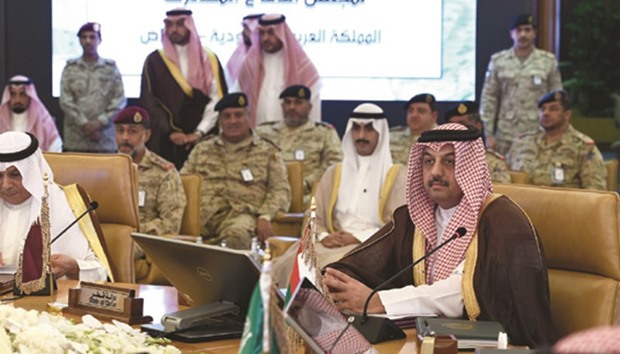 HE the Minister of State for Defence Affairs Dr Khalid bin Mohamed al-Attiyah attending the GCC Defence Ministersu2019 meeting in Riyadh yesterday.